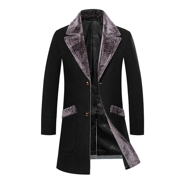 Men's Overcoat Long with Fur Collar